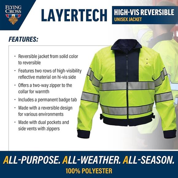 Flying Cross Layertech Hi Vis Jacket Reversible Safety Reflective, Navy Blue XXL - Picture 2 of 5